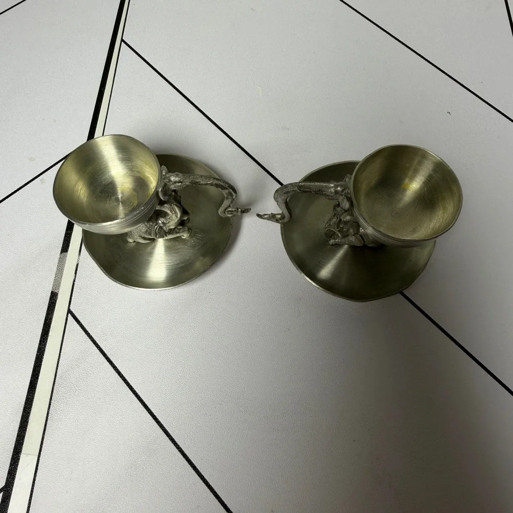 Bangkok Pewter Elephant Candle Holders Set of 2 Silver Vintage Thai Decor